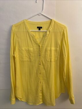 Talbots Bright Yellow Button-Front Cotton tunic with Chest Pockets